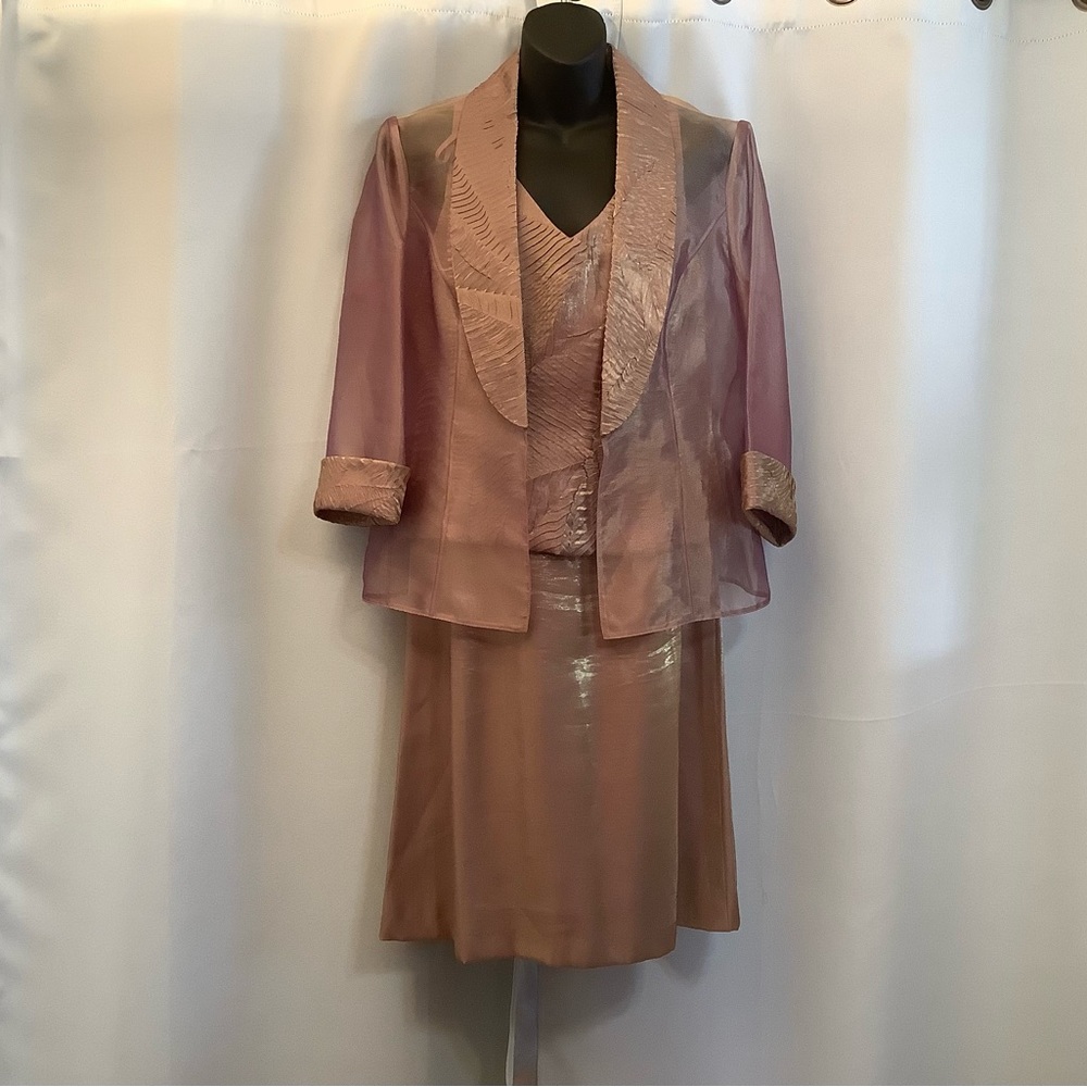 Alex Evenings Jacket and Dress Women’s 10/12 Pink Gold Sheen Midi